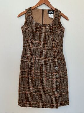 Dolce & Gabbana D&G Tweed Sheath Dress Brown Plaid IT 42
